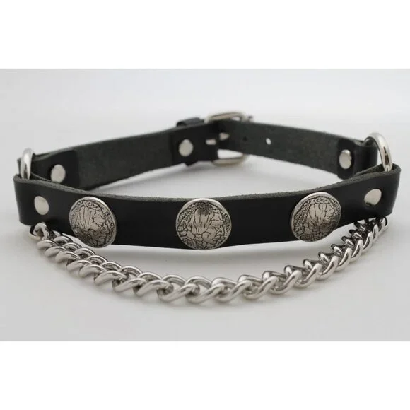 Men Boots Chains Pair Black Faux Leather Strap Native American Charm Motorcycle